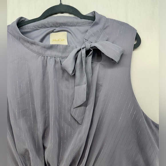 Modcloth Gray Silver Metallic Stripe Dress High Neck Keyhole Pocket Plus Size 4X - Picture 7 of 12